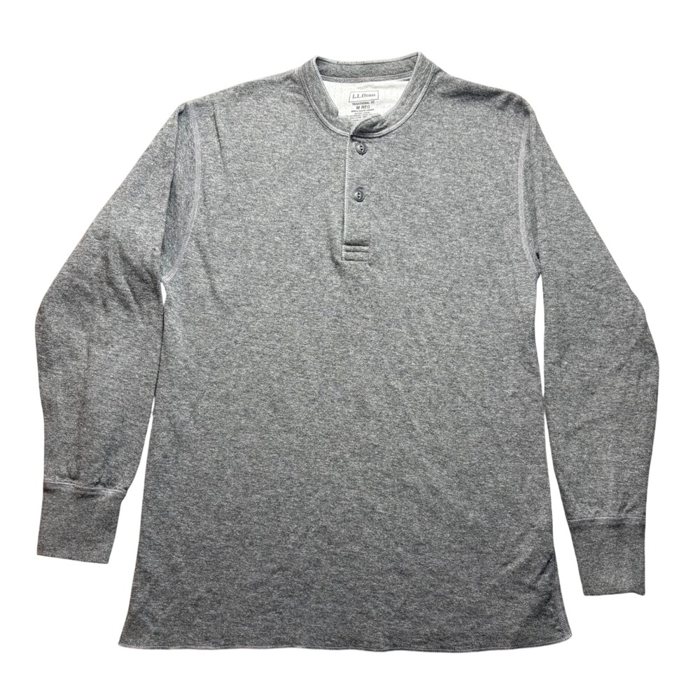 L.L. Bean Henley Mens M Gray Cotton Wool Blend Traditional Fit Long Sleeve Shirt